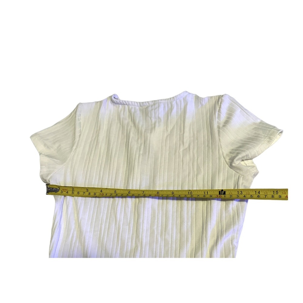 GBG Los Angeles Ribbed Keyhole Crewneck Short Sleeve Top Cream Ivory NWT Small - Picture 6 of 8
